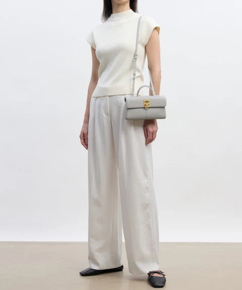 Light Gray Structured Mini Box Handbag with Crossbody Strap