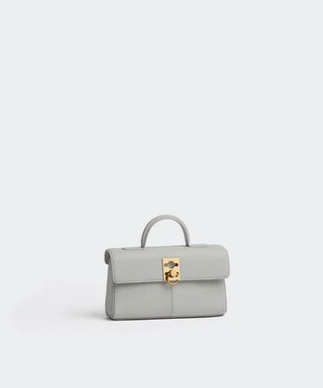 Light Gray Structured Mini Box Handbag with Crossbody Strap