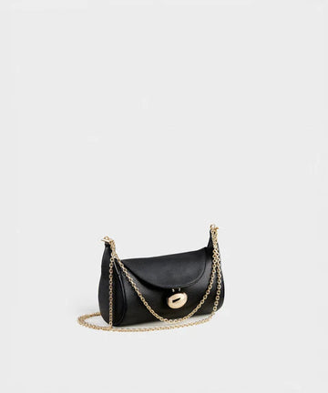 Black Curved Mini Chain Shoulder Bag With Oval Metal Lock