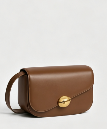 Mocha Basalt Textured Calf Leather Saddle Crossbody Bag