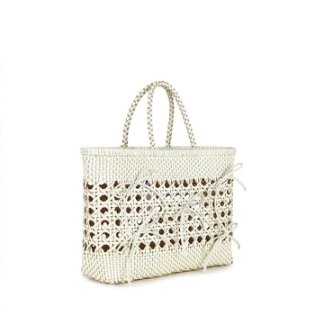 Dual Pattern Hand Woven Square Tote Bag