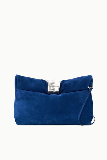 Royal Blue Suede Cuff Draped Metal Clutch Crossbody Bag
