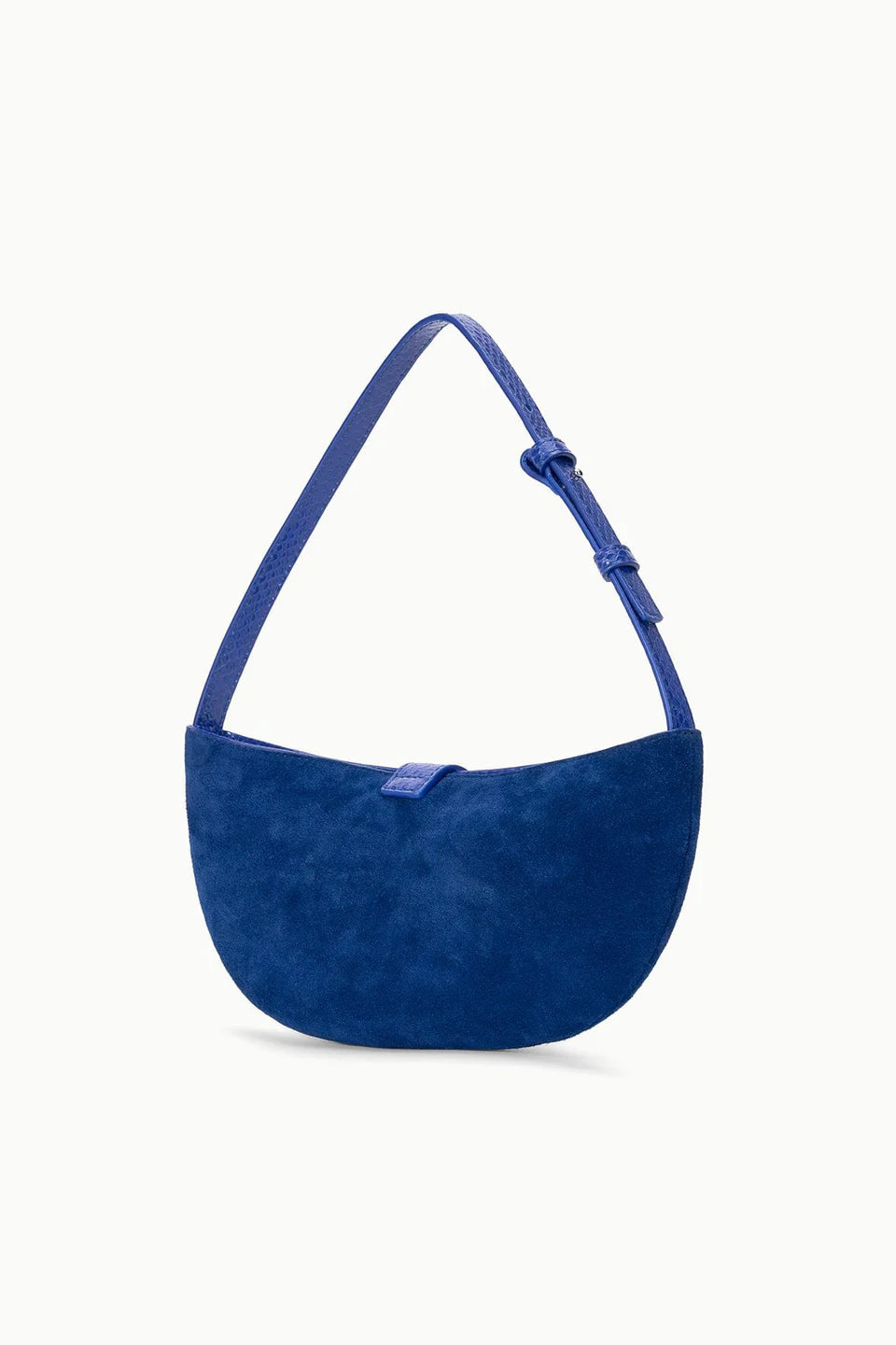 Cobalt Suede Harlow Crescent Shoulder Bag with Moon Buckle