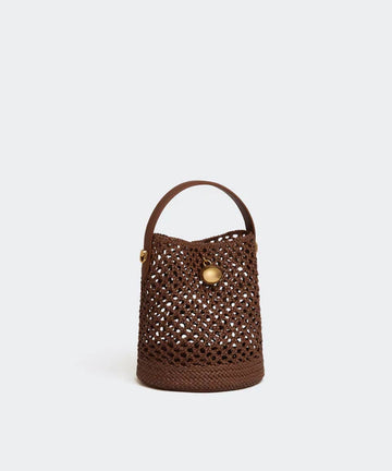 Dark Brown Hollow Woven Multiway Mini Bucket Bag