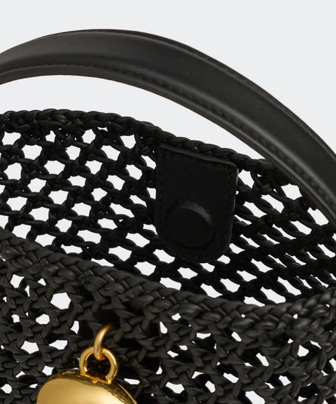 Handwoven Lambskin Mini Bucket Bag with Gold Egg Charm