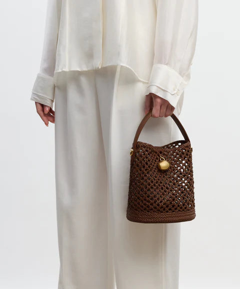 Dark Brown Hollow Woven Multiway Mini Bucket Bag