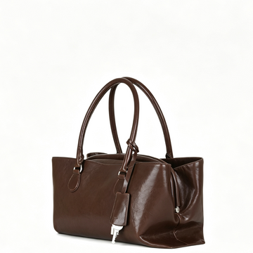 Dual Handle Glossy Brown Large Capacity Tote Bag