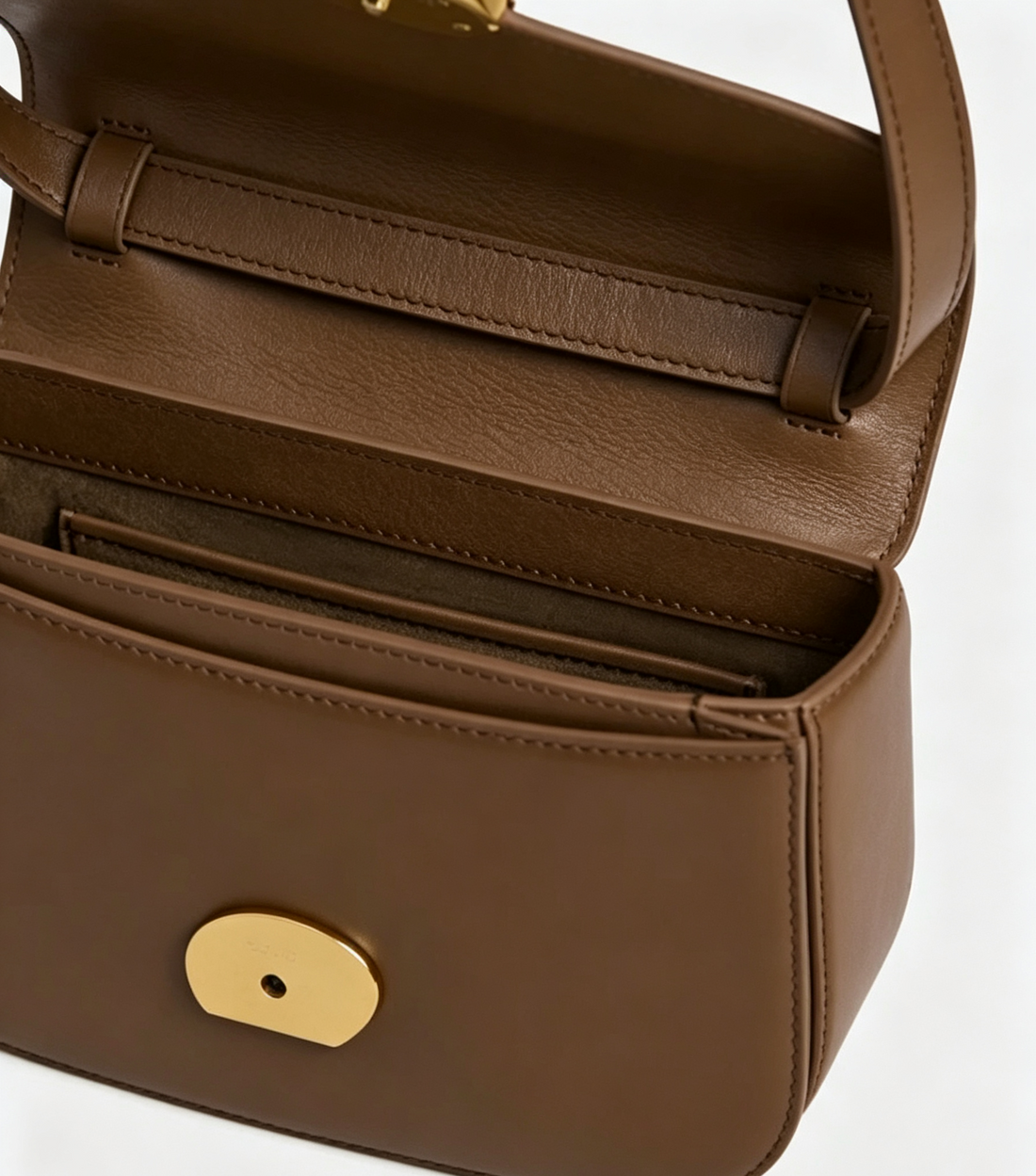 Mocha Basalt Textured Calf Leather Saddle Crossbody Bag