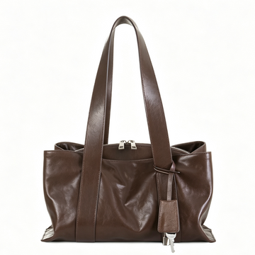 Soft Sheen Voluminous Shell Shoulder Bag with Key Charm