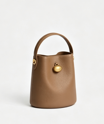 Taupe Textured Leather Mini Multiway Bucket Bag